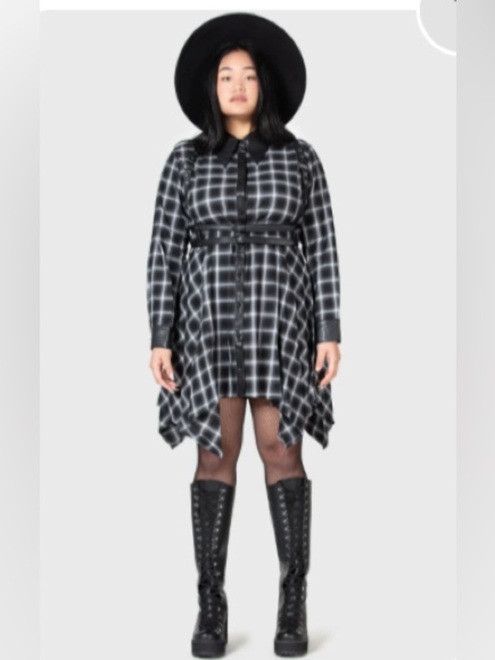Killstar Artem Shirt Dress Black & Gray Plaid with Faux Leather Trim 4 xl
NWT